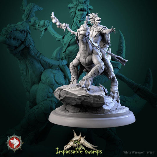 Lizardfolk Rider | TABLETOP SCALE | TTRPG D&D Miniature | White Werewolf Tavern