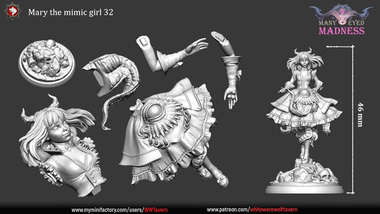 Mimic Girl | TABLETOP SCALE | TTRPG D&D Miniature | White Werewolf Tavern