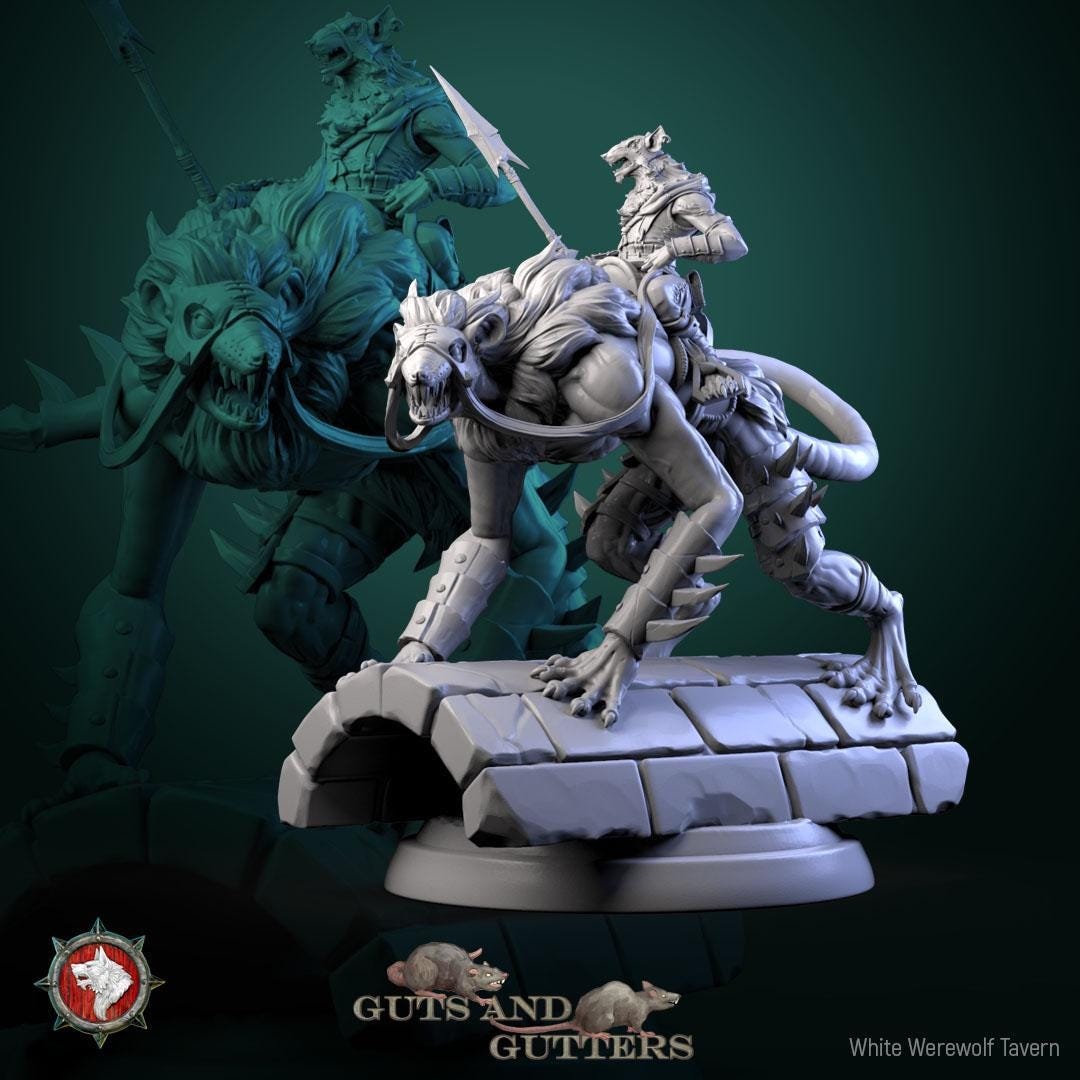 Mutant Rat Rider | TABLETOP SCALE | TTRPG D&D Miniature | White Werewolf Tavern