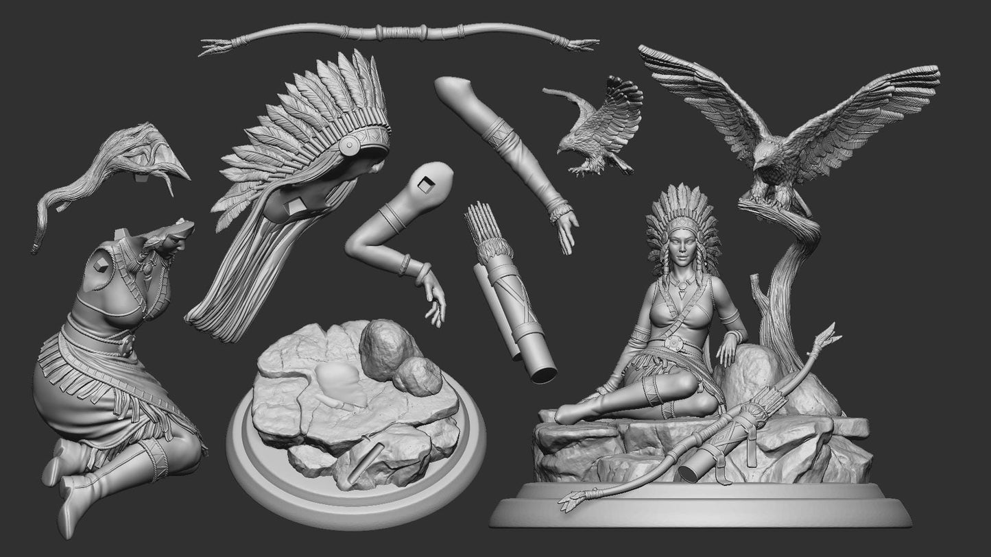 Native People Huntress | D&D TTRPG Miniature | White Werewolf Tavern