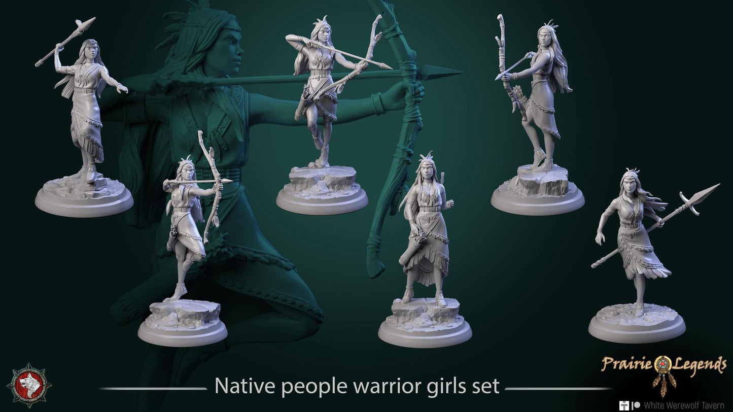Native People Warrior Girls | TABLETOP SCALE | TTRPG D&D Miniature | White Werewolf Tavern