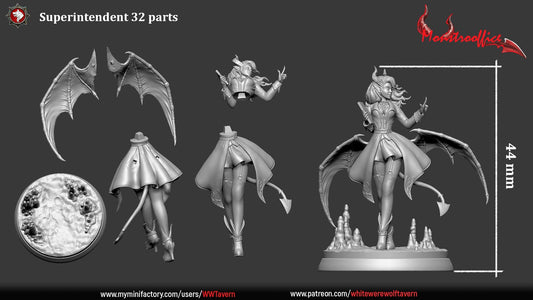 Superintendent, Office, Tiefling, Devil Woman | TABLETOP SCALE | TTRPG Miniature | White Werewolf Tavern | Unpainted, Unplated Resin 8k