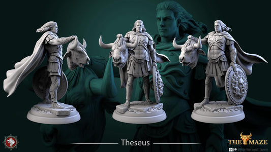 Theseus & the Minotaur | TABLETOP SCALE | TTRPG Miniature | White Werewolf Tavern | Unpainted, Unplated Resin 8k