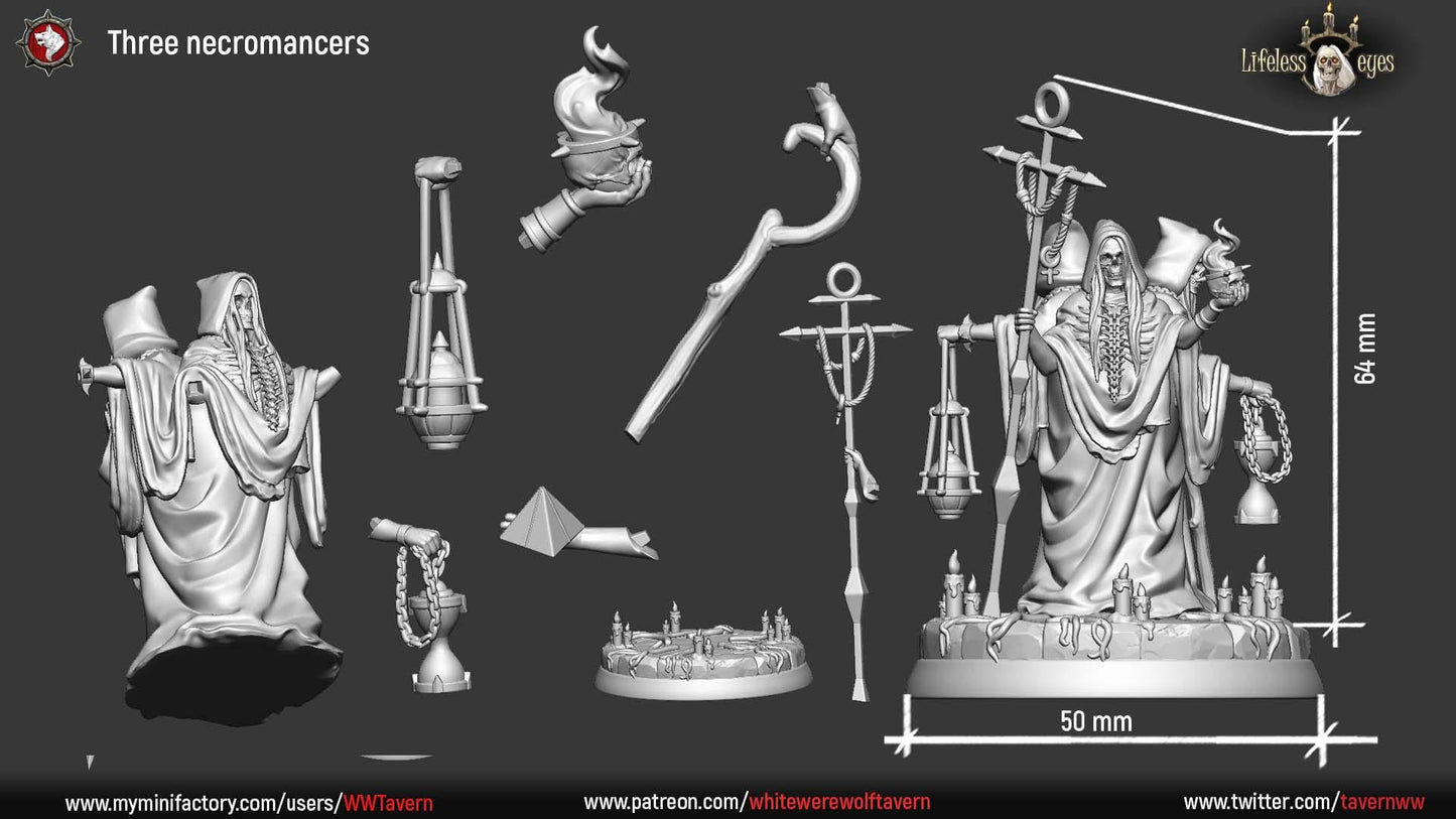 Three Necromancers | TABLETOP SCALE | TTRPG Miniature | White Werewolf Tavern | Unpainted, Unplated Resin 8k