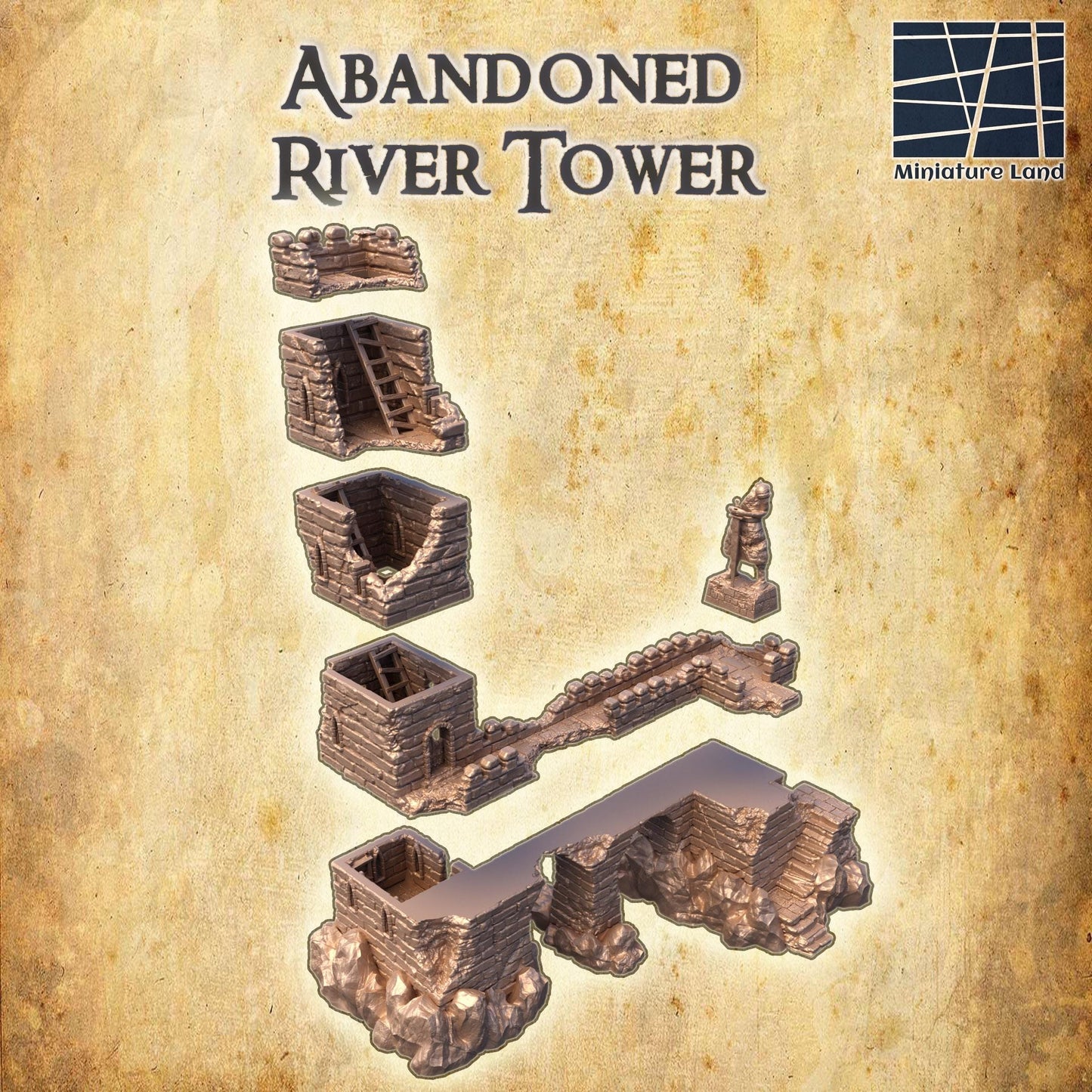 Abandoned River Tower | TTRPG D&D Playable 3D Printed Building | MiniatureLand