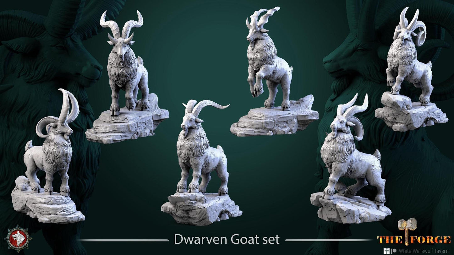 Dwarven Goats | TABLETOP SCALE | TTRPG Miniature | White Werewolf Tavern