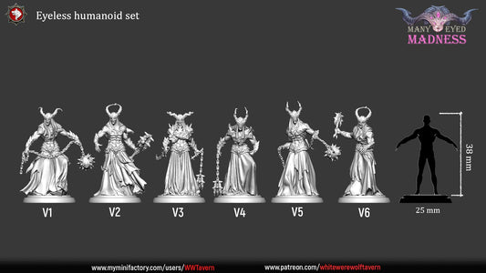 Eyeless Humanoids | TABLETOP SCALE | TTRPG D&D Miniature | White Werewolf Tavern