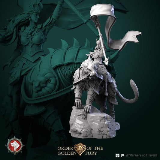 Katharina on a Cat | TABLETOP SCALE | TTRPG D&D Miniature | White Werewolf Tavern