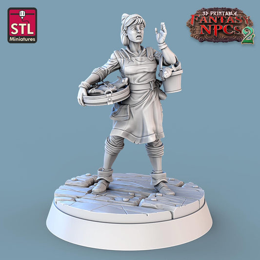 Fish Vendor NPC Set | Tabletop Scale | D&D TTRPG Miniature | STL Miniatures