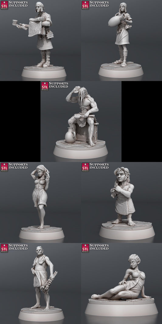 Bath House NPC Set | Tabletop Scale | D&D TTRPG Miniature | STL Miniatures