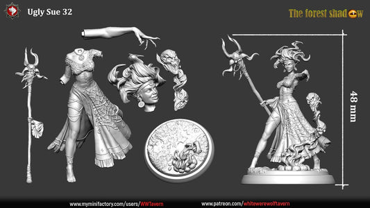 Ugly Sue, Necromancer Woman | TABLETOP SCALE | TTRPG Miniature | White Werewolf Tavern | Unpainted, Unplated Resin 8k
