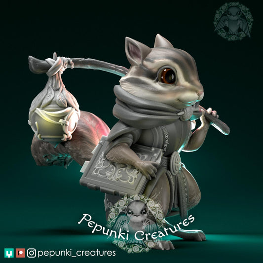 Chipmunk Wizard Mage Traveler Ranger | Tabletop or Display Scale | D&D Humblewood TTRPG Miniature | Pepunki Creatures