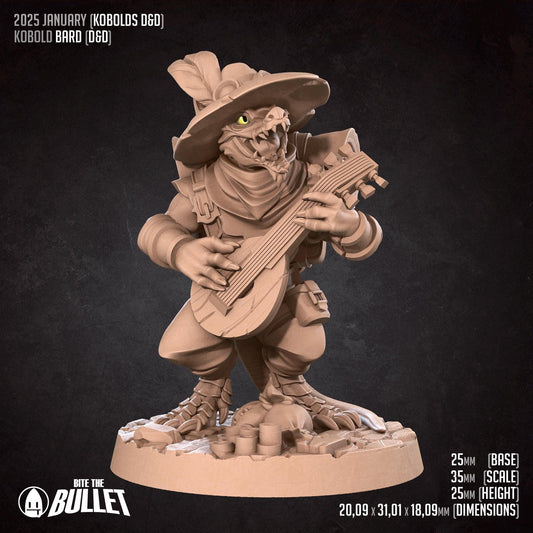 Kobold Bard, D&D Version | Tabletop Gaming Scale Resin Miniature | Bite the Bullet
