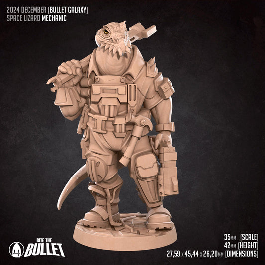 Lizard Mechanic, Space Alien | Tabletop Gaming Scale Resin Miniature | Bite the Bullet | Bullet Galaxy