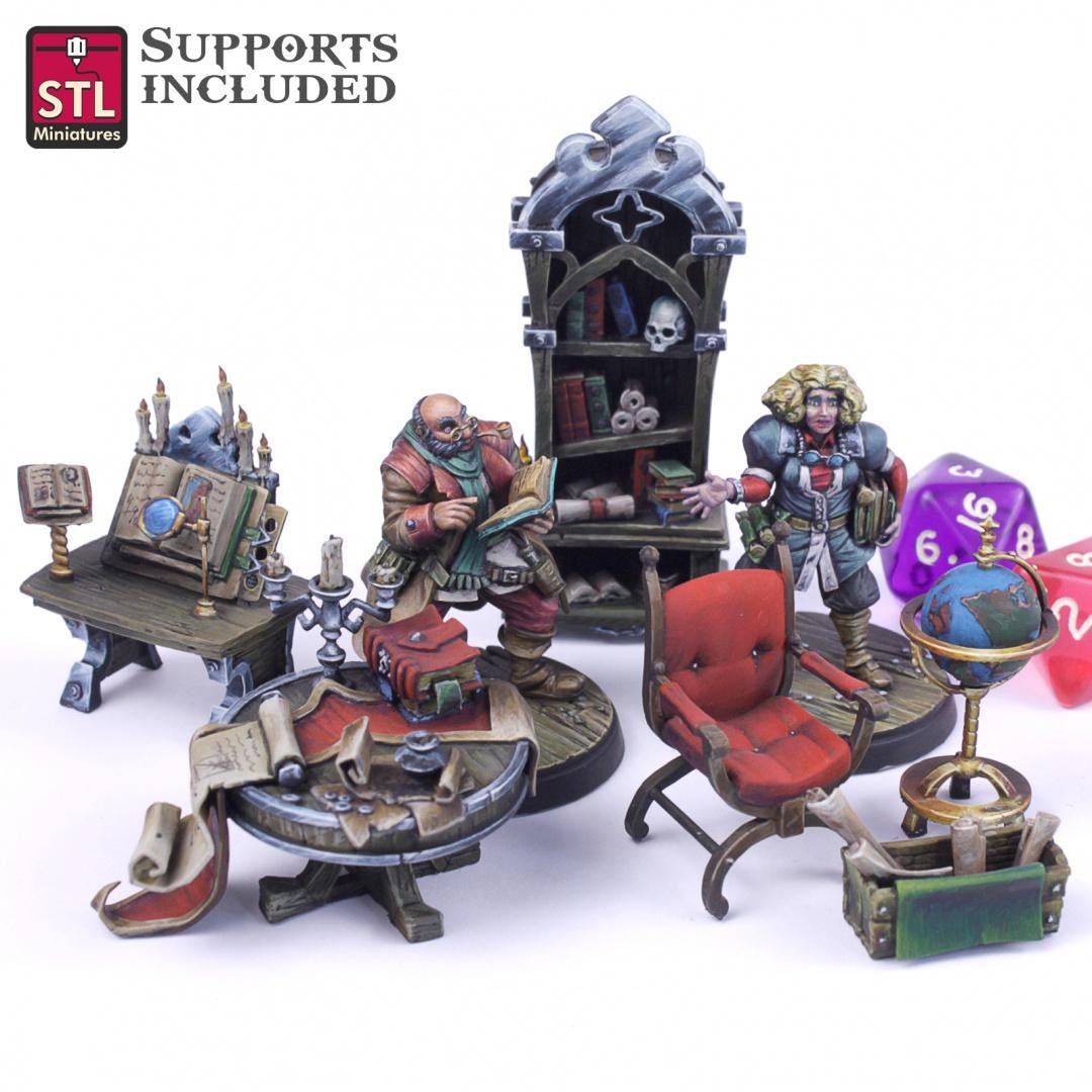 Librarian NPC Set | Tabletop Scale | D&D TTRPG Miniature | STL Miniatures