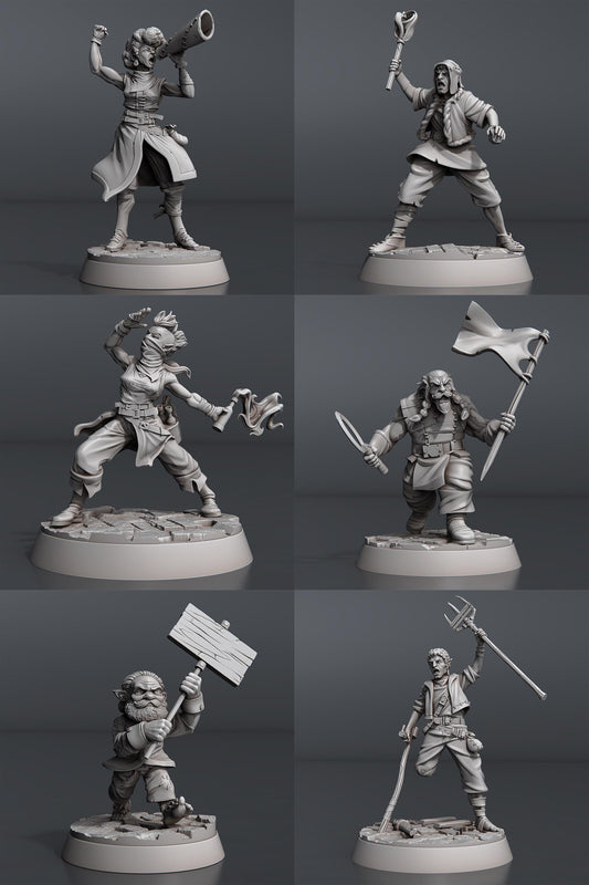Riot NPC Set | Tabletop Scale | D&D TTRPG Miniature | STL Miniatures