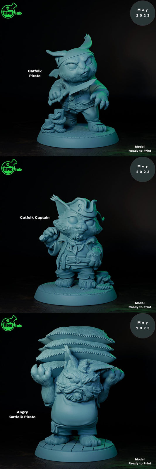 Pirates, Captains, Catfolk, Swordsmen, Cannoneers, Kraken | Tabletop Gaming Miniature | TPKLab