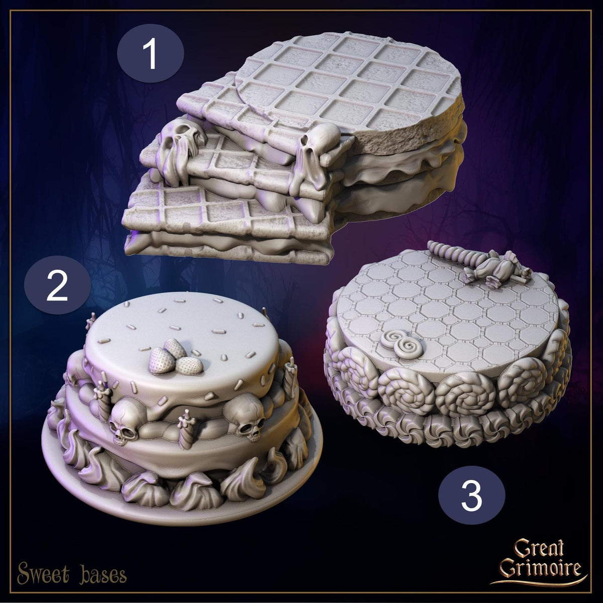 3D printed Candy Crime miniature of Hansel and Gretel with witch house from Tattles Told 3D tabletop gaming collection.