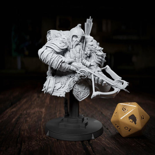 Darfos Kazarun, Dwarf Ranger Guard | Tabletop, Display Scale, Bust | TTRPG D&D Miniature | Cripta Studios