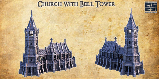 Church With Bell Tower | 28mm Scale Model Terrain | D&D TTRPG Playable 3D Printed Building | MiniatureLand