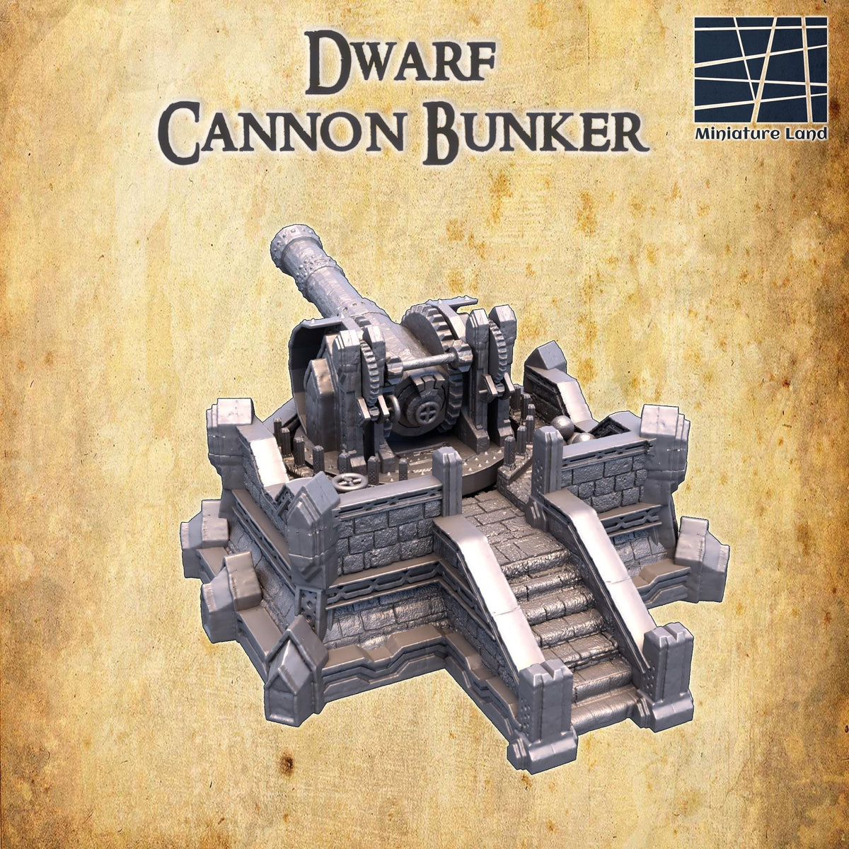 28mm scale dwarf cannon bunker terrain model by Tattles Told 3D, perfect for D&D tabletop role-playing games and miniature battles.