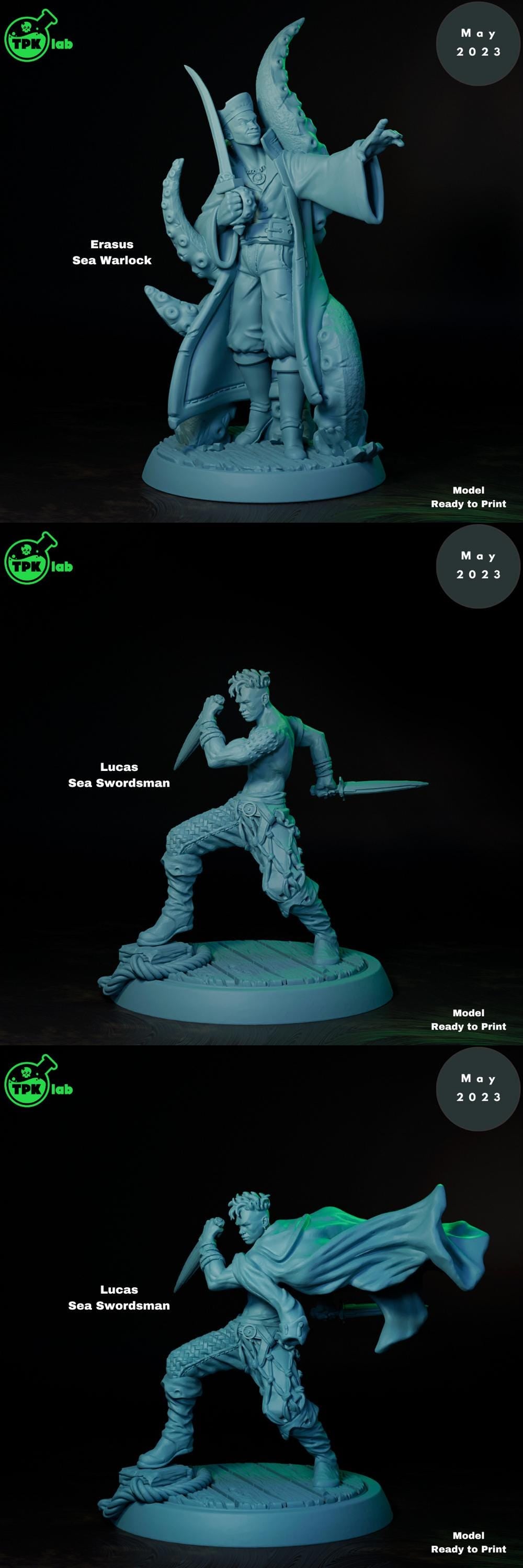 Pirates, Captains, Catfolk, Swordsmen, Cannoneers, Kraken | Tabletop Gaming Miniature | TPKLab