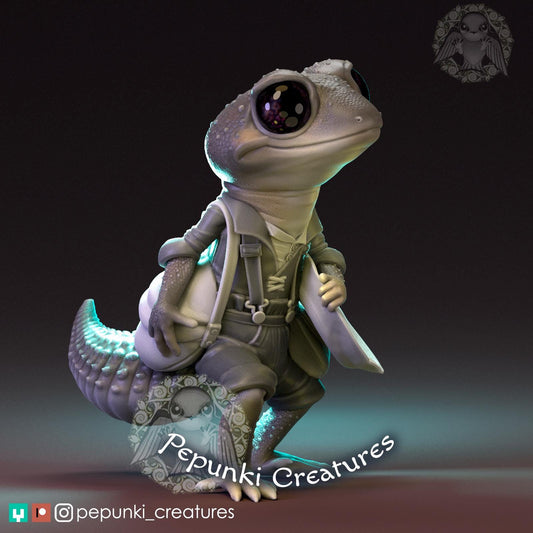 Knob Gecko Gold Panner | Tabletop or Display Scale | D&D Humblewood TTRPG Miniature | Pepunki Creatures