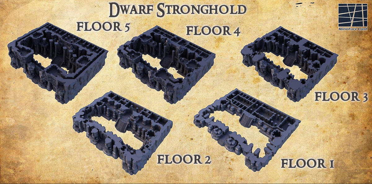 28mm scale Dwarf Stronghold terrain model by Tattles Told 3D, detailed 3D printed building for D&D tabletop role-playing games