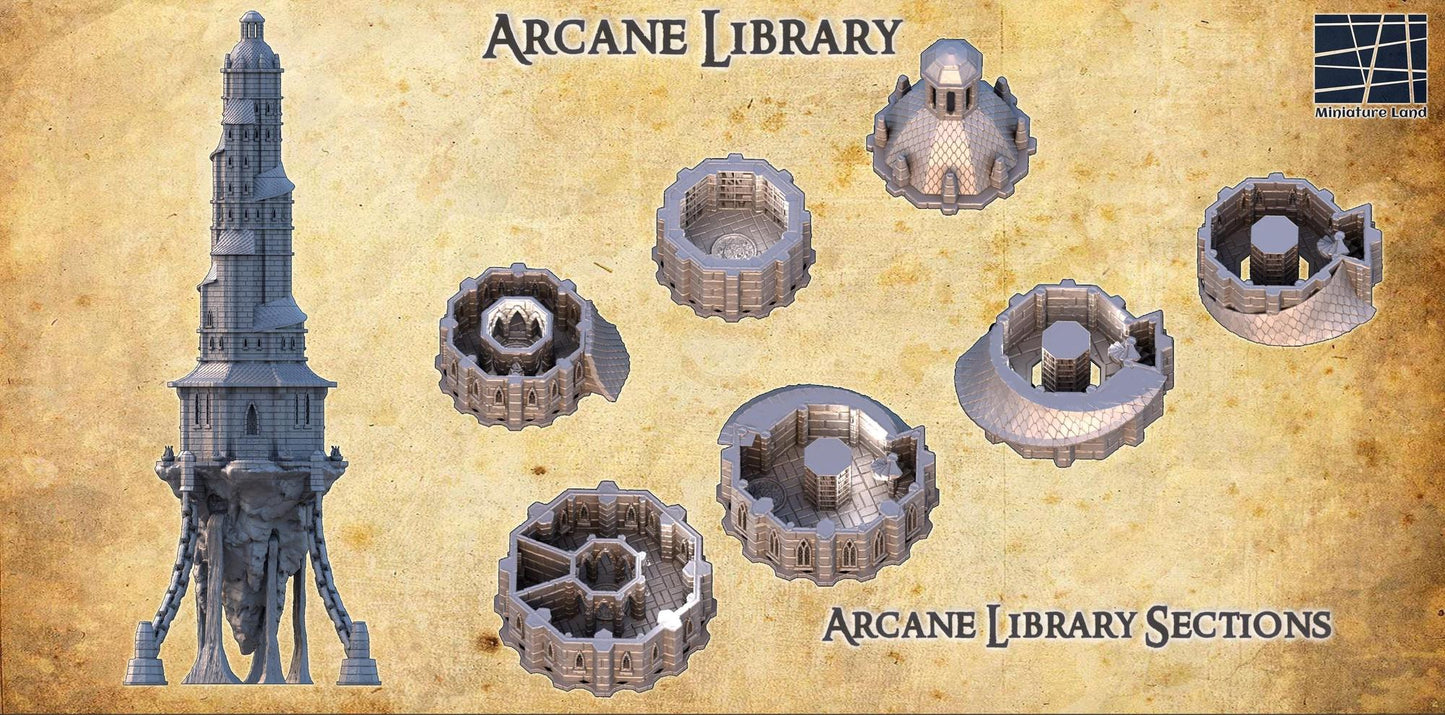 Arcane Library | 28mm Scale Model Terrain | D&D TTRPG Playable 3D Printed Building | MiniatureLand