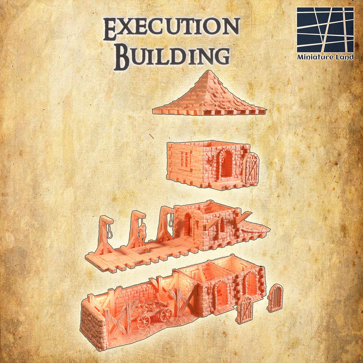 Detailed 28mm scale 3D printed building terrain for D&D tabletop gaming, featuring realistic architecture and miniature details.