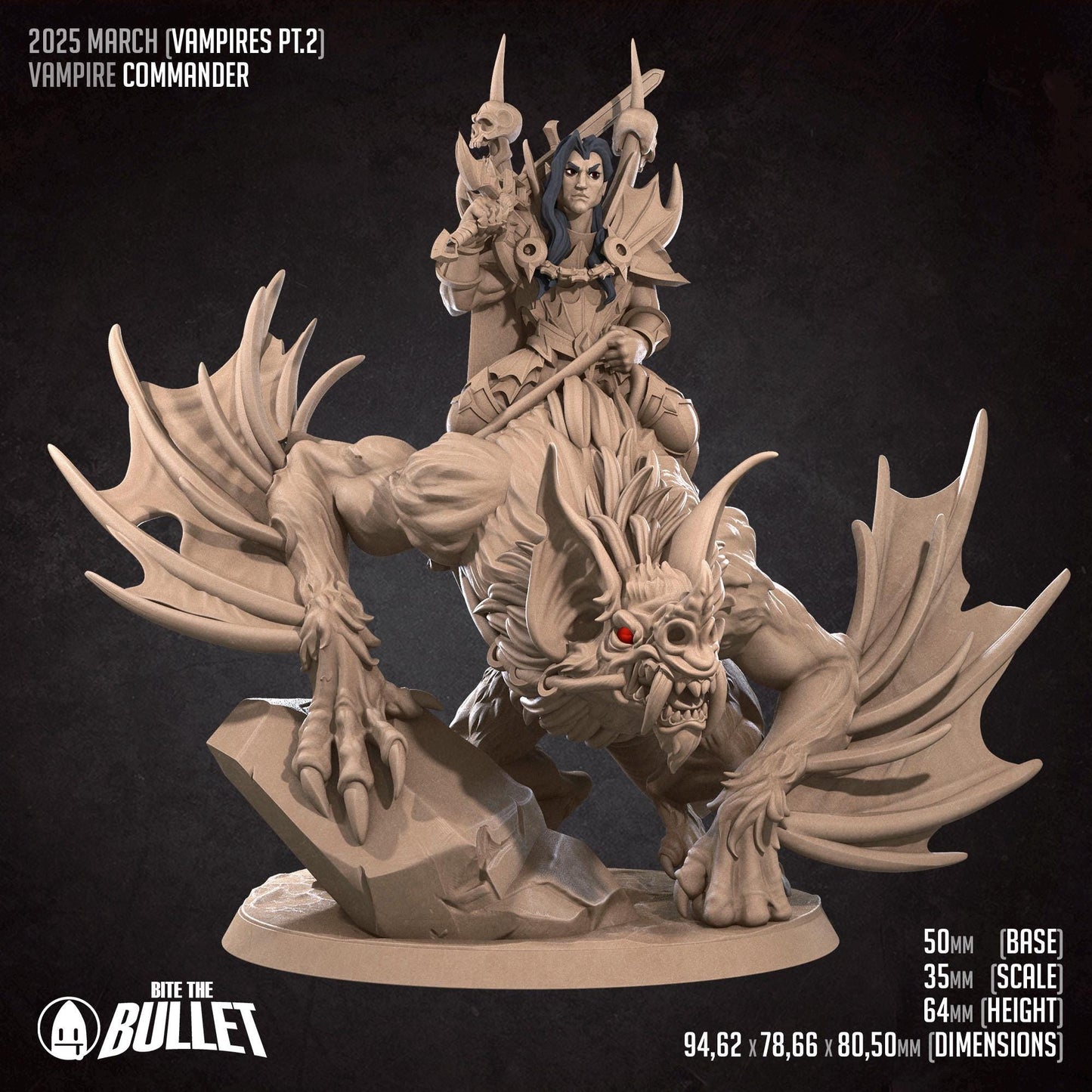Vampire Commander | TABLETOP SCALE | D&D TTRPG Miniature | Bite the Bullet