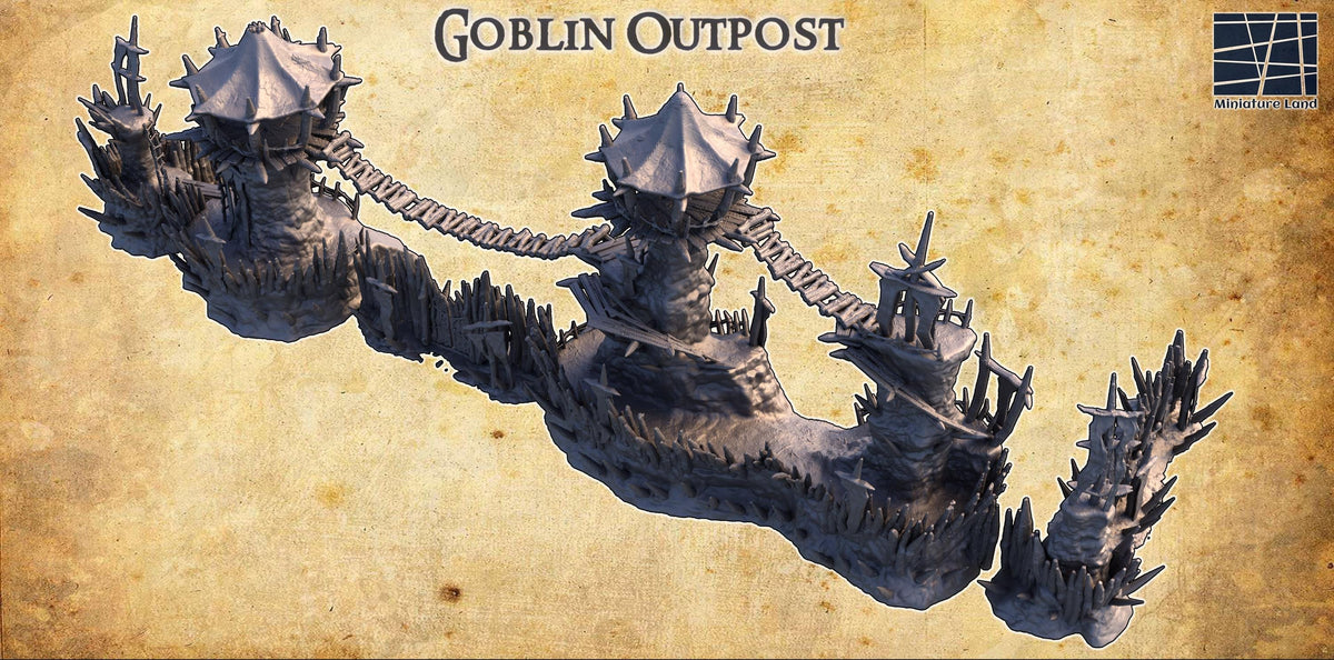 28mm scale Goblin Outpost terrain model for D&D TTRPG, 3D printed playable miniature building by Tattles Told 3D.
