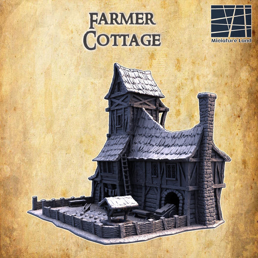 Short Farmer Cottage | 28mm Scale Model Terrain | D&D TTRPG Playable 3D Printed Building | MiniatureLand