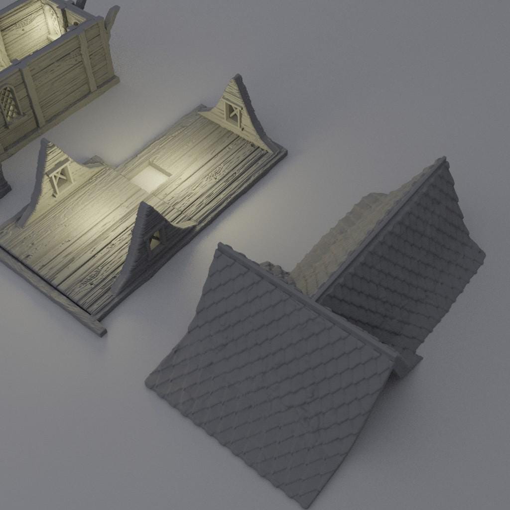 Fisher Sea Lodge 28mm scale model terrain by Tattles Told 3D, detailed 3D printed building for D&D and tabletop RPG gameplay
