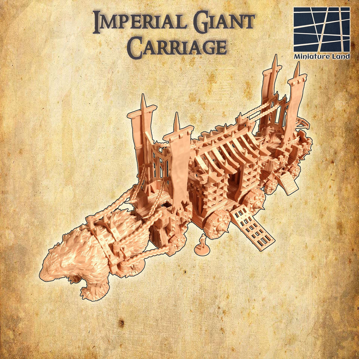 Detailed 28mm scale giant prison cart terrain for D&D tabletop RPG, 3D printed by Tattles Told 3D, suitable for miniature gaming.