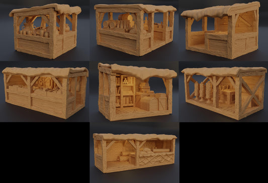 Grand Marketplace Stall Set | 28mm Scale Model Terrain | D&D TTRPG Playable 3D Printed Building | MiniatureLand