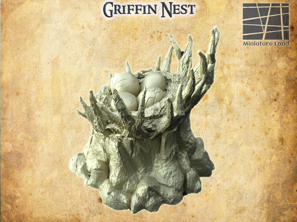 3D printed Griffin Nest terrain for D&D TTRPG, miniature building with detailed 28mm scale model, by Tattles Told 3D.