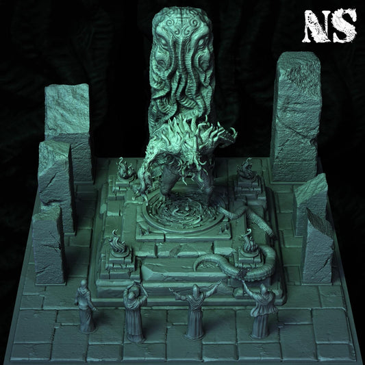 Cult of Cthulhu Diorama | StarSpawn, Cultists, Lovecraft, Elder God | D&D Cosmic Horror Fantasy Diorama | NS Miniatures