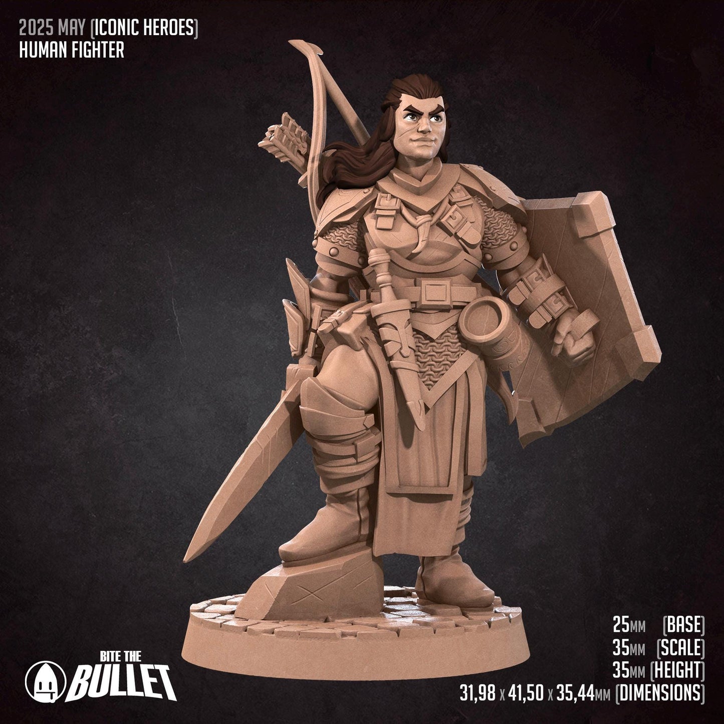 Human Fighter | TABLETOP SCALE | D&D Pathfinder TTRPG Miniature | Bite the Bullet