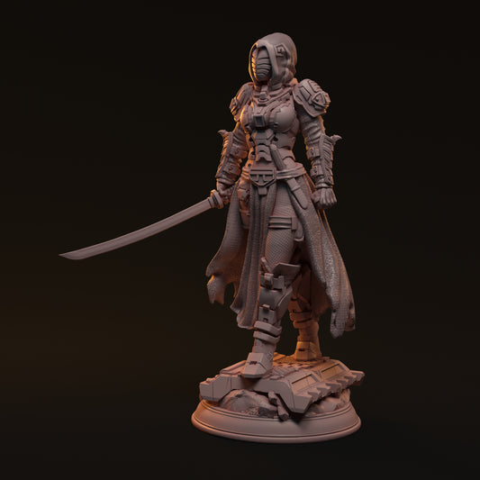 Kara Mint, Cyberpunk Swordswoman | D&D TTRPG Miniature | Hardwitch Games