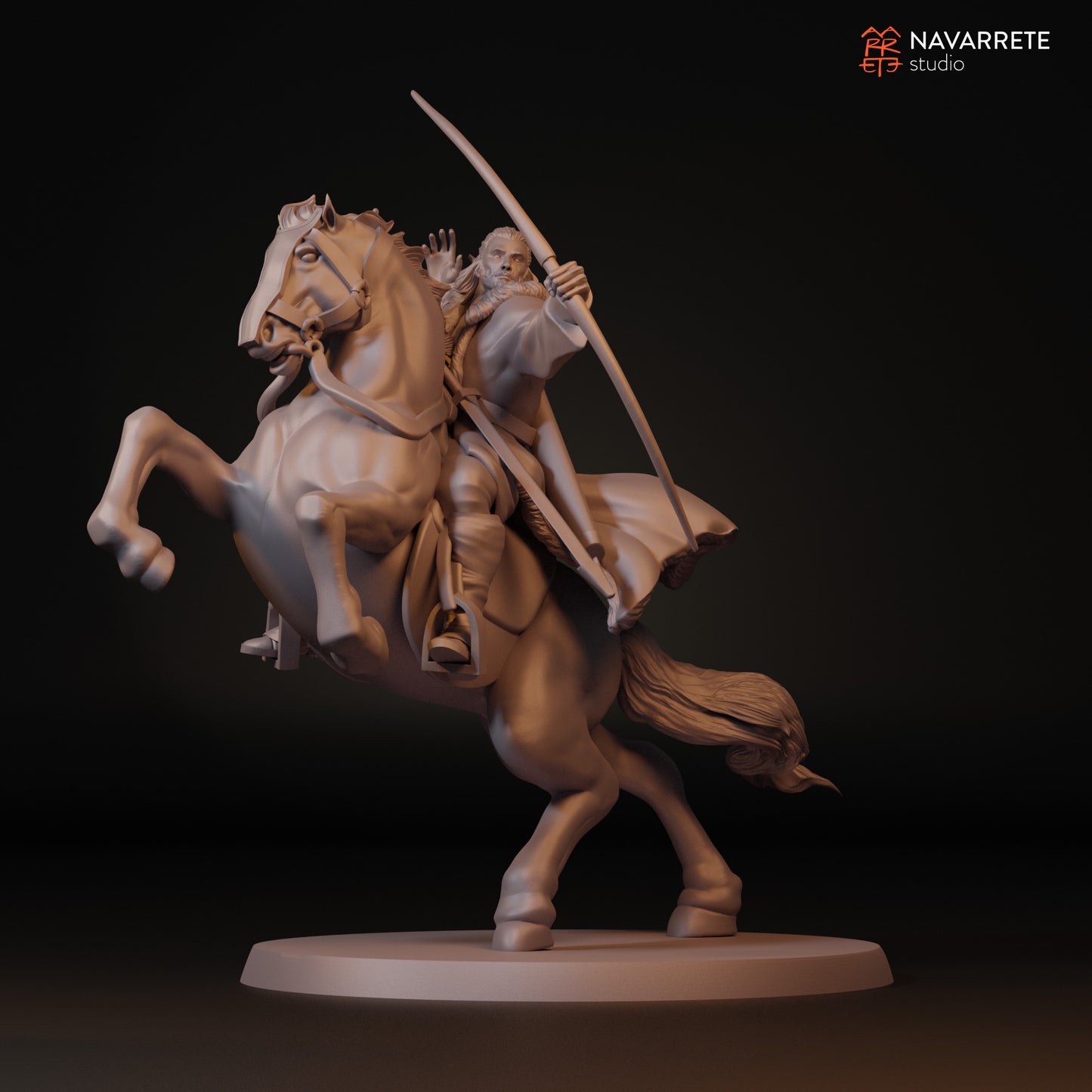Miniature of Sibard the Arrow Rain on horseback, a detailed tabletop gaming figure by Tattles Told 3D from Navarrete Studio.