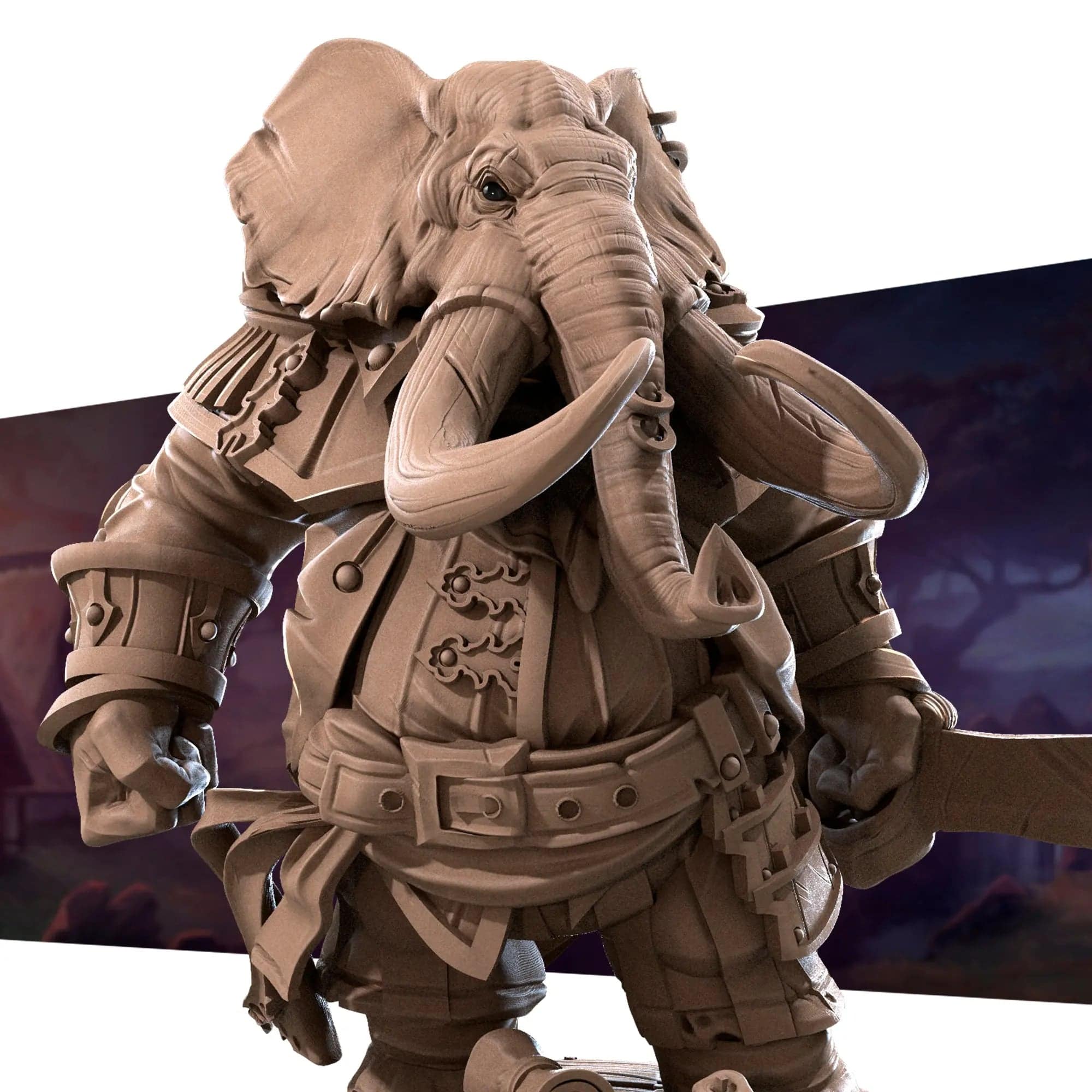 Zunebo Newgate, Commander Loxodon Elephantfolk | D&D Miniature TTRPG  Character | Bite the Bullet Miniature Tattles Told 3D