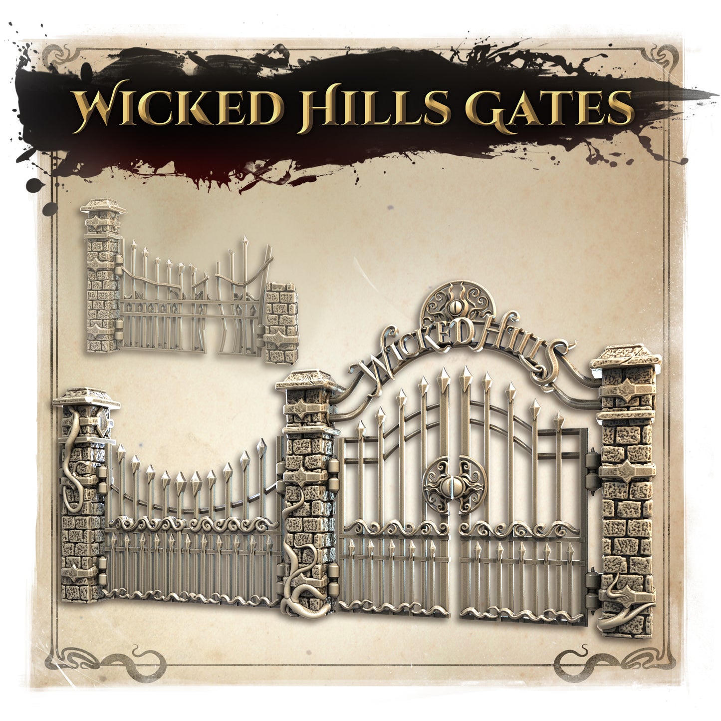 Wicked Hills Asylum Gates Environment Set | D&D TTRPG Miniature | Great Grimoire