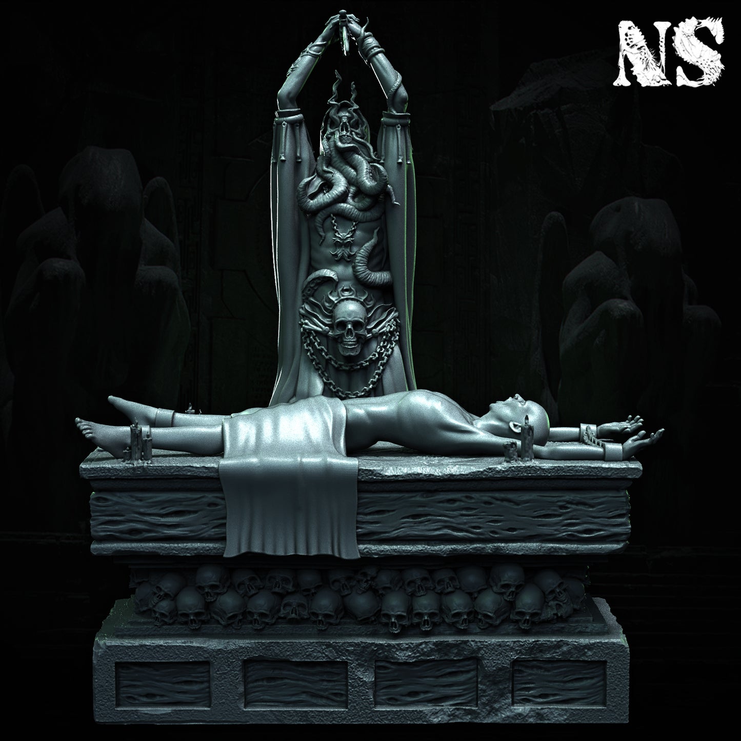 Cult of Cthulhu The Great Offering 75mm | Cultist, Lovecraft, Elder God, Altar | D&D Cosmic Horror Fantasy | NS Miniatures