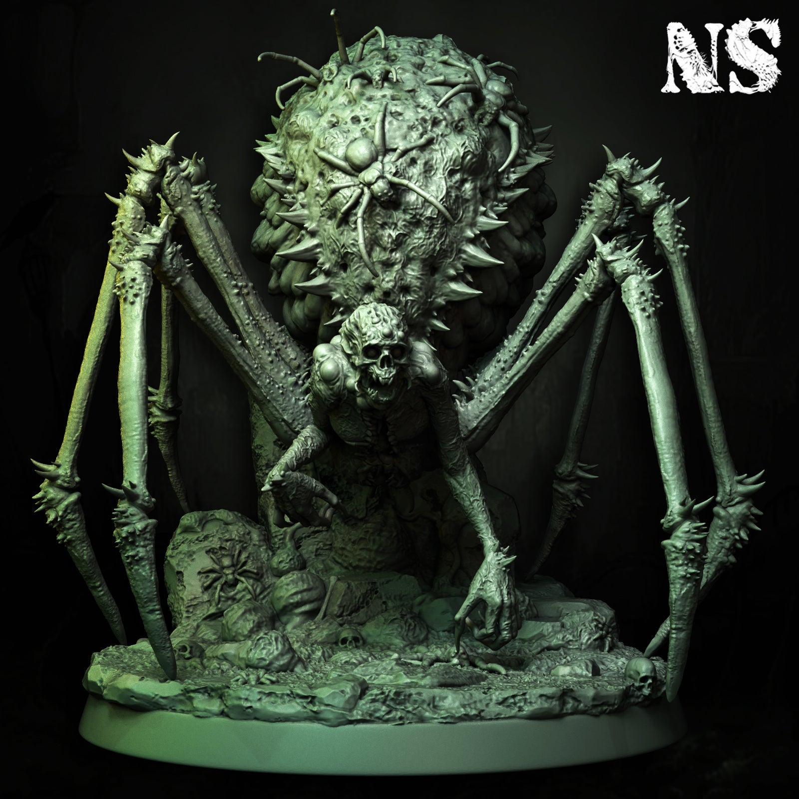 Detailed miniature of Atlach-Nacha, the Spider God, from Tattles Told 3D, featuring a large spider-like figure with intricate details.