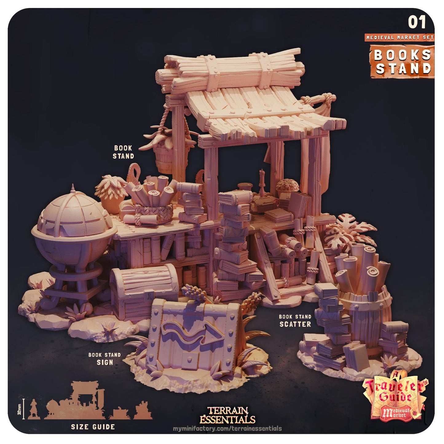 Medieval Market Set | TTRPG Scatter Diorama Dollhouse Miniature | Terrain Essentials