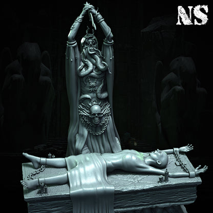 Cult of Cthulhu The Great Offering 75mm | Cultist, Lovecraft, Elder God, Altar | D&D Cosmic Horror Fantasy | NS Miniatures