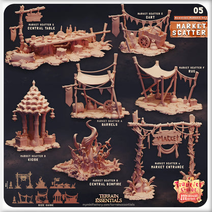 Medieval Market Set | TTRPG Scatter Diorama Dollhouse Miniature | Terrain Essentials