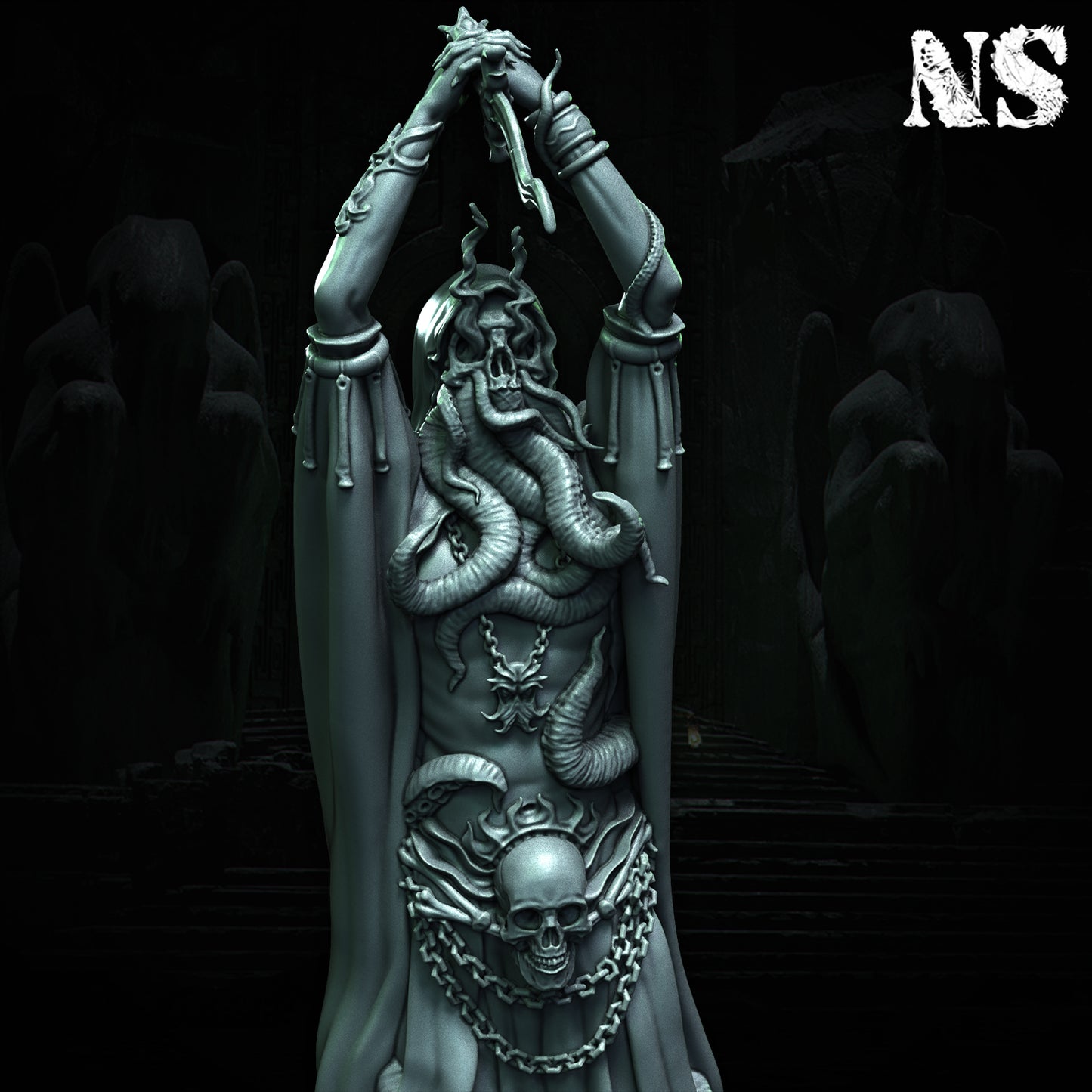 Cult of Cthulhu The Great Offering 75mm | Cultist, Lovecraft, Elder God, Altar | D&D Cosmic Horror Fantasy | NS Miniatures