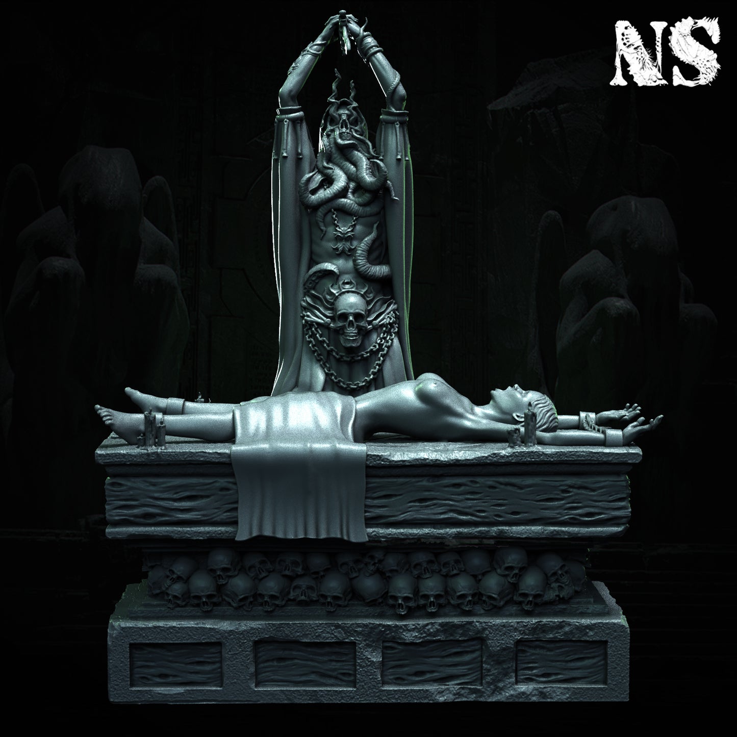 Cult of Cthulhu The Great Offering 75mm | Cultist, Lovecraft, Elder God, Altar | D&D Cosmic Horror Fantasy | NS Miniatures